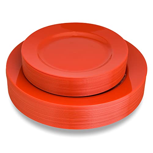 POSATE Plastic Plates Disposable 60 PCS, Heavy Duty 30 Dinner Plates 10.25" and 30 Dessert Plates 7.5" for Party, Red - color: Red