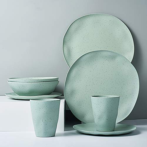 Morgiana 8 pcs Bamboo Sage Green Dinnerware Plates Set Reusable Camping Dish Set, Eco-Friendly Bamboo Plates, Cups, Bowls for 2 Person - color: Sage Green