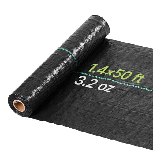 VEVOR Weed Barrier Fabric Heavy Duty, 1.4x50FT 3.2oz Landscape Fabric, Woven Weed Blocker Fabrics, Garden Fabrics Weeds Barrier, Weeds Control Ground Cover, Geotextile Webbing, Gardening Mat, Black - size: 1.4FT*50FT-3.2oz