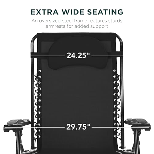 Best Choice Products Oversized Zero Gravity Chair, Folding Outdoor Patio Lounge Recliner w/Cup Holder Accessory Tray, Pillow - Black - color: Black