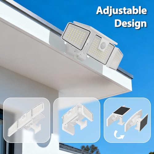 INCX Solar Lights Outdoor with Motion Sensor, 3 Heads Security Lights Solar Powered, 156 LED Flood Light Motion Detected Spotlight for Garage Yard Entryways Patio, IP65 Waterproof, White, 4 Pack. - color: White, size: 4 Pcs
