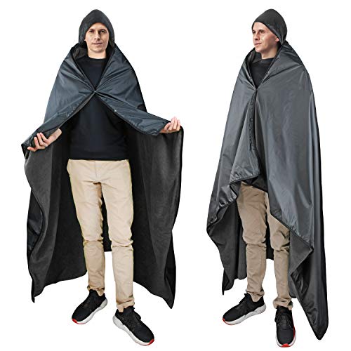 Catalonia Waterproof Stadium Blanket, Windproof Wearable Poncho for Football Sideline & Sports Events for Fans, Portable, Durable Outdoor Blanket for Camping & Tailgating - color: Black / Black