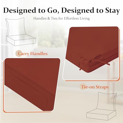 downluxe 22x22 Outdoor Chair Cushions, Waterproof Fade Resistant Patio Furniture Cushions with Handle & Removable Cover, Deep Seat Outdoor Cushions for Sofa, Couch and Patio Chairs, Brick Red - color: Brick Red, size: 22 x 22 Inch