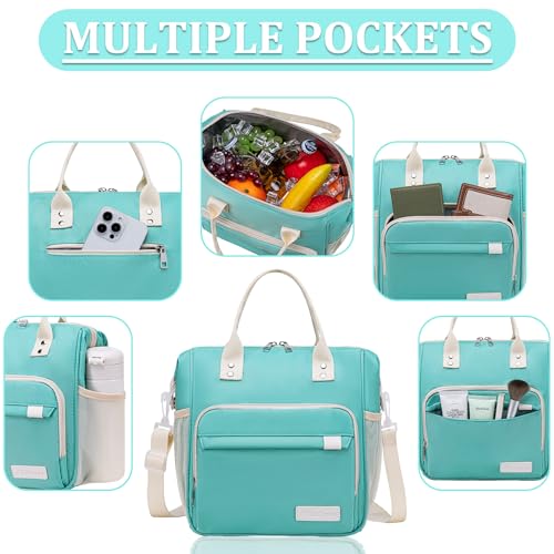 TuErCao Preppy Lunch Box for Women Aesthetic Insulated Lunch Bag for Young Ladies Female, Teal - color: A14: Turquoise, size: Large