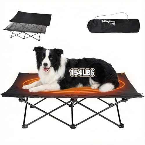 KingCamp Elevated Dog Bed for Large Dogs, Outdoor Raised Cooling Pet Cot Bed with Washable Breathable Mesh & No-Slip Feet Perfect for Camping, Backyard, Indoor Use (Large, Black) - size: 49.6"L x 26"W x 13"Th