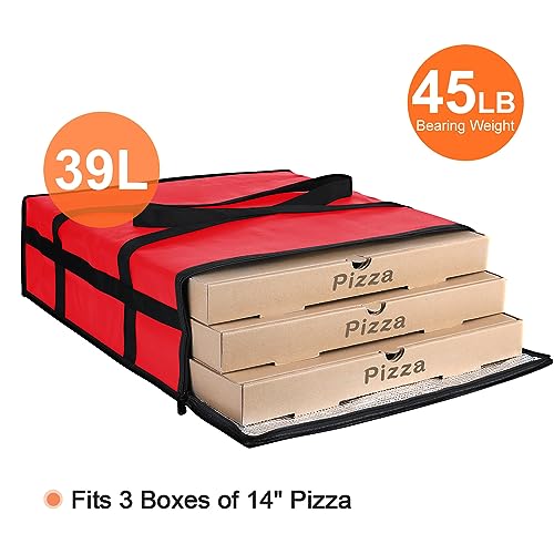CIVJET Insulated Pizza Delivery Bag for Carry Hot, 20" x 20" x 6" Carrier Warmer, Insulated Food Delivery Bag, Insulated Grocery Cooler Bags for Catering/Drivers, Commercial Food Warmers（Red, 1Pk） - color: Red, size: 20 X 20 X 6 Inches