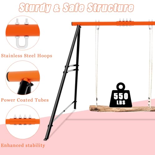 Swing Stand Frame, 550lbs Weight Capacity Swing Stand, Heavy Duty A-Frame Swing, Single Swing Frame for Yoga Hammock Saucer Baby Porch Swing(Swing NOT Included),Orange - color: Orange