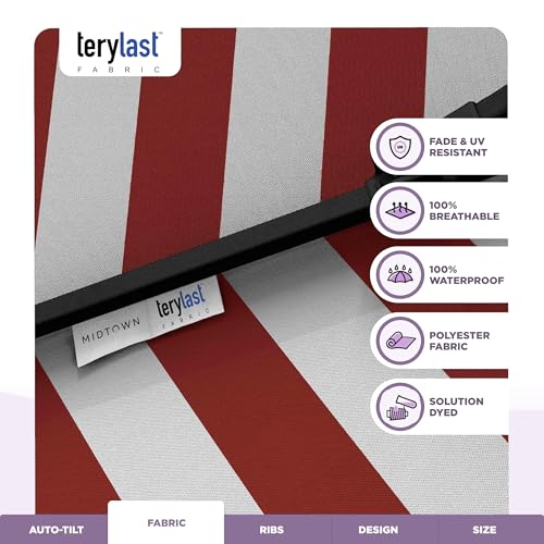 MIDTOWN UMBRELLAS The Lean 8 Feet Outdoor Umbrella With Terylast Red Stripes (Red/White Stripes) Polyester Fabric - 8 Ribs Aluminum Frame Patio Umbrella With Zinc Alloy Crank Lift And Auto-Tilt System - color: Terylast Fabric - Apple Stripes, size: 8 Foot