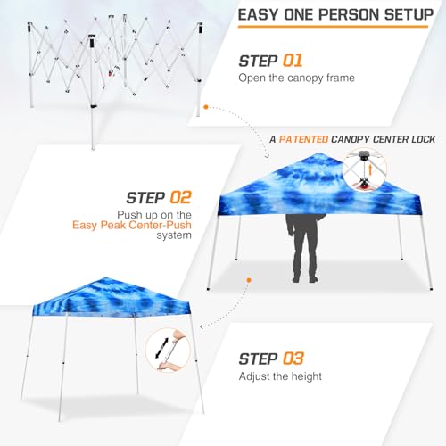 EAGLE PEAK 10x10 Slant Leg Pop-up Canopy Tent Easy One Person Setup Instant Outdoor Beach Canopy Folding Portable Sports Shelter 10x10 Base 8x8 Top (Tie Dye Blue) - color: Tie Dye Blue, size: 10x10