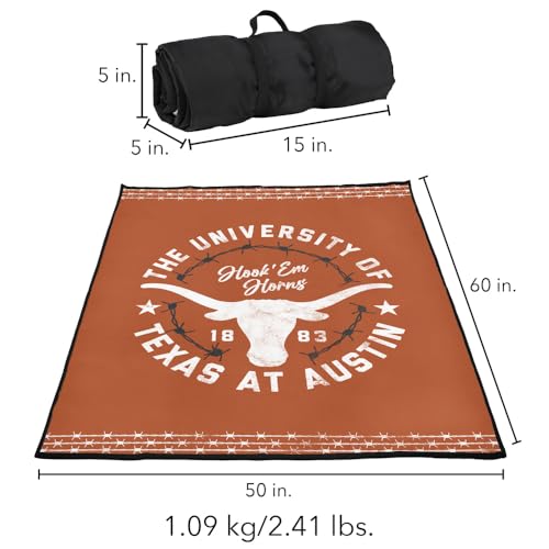 LOGOVISION University of Texas Picnic Outdoor Blanket, 50"x60" Stamp, Foldable Blanket for Picnic, Beach, Camping, Park, Tailgate - color: Stamp
