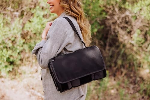 Picnic TIME Outdoor Picnic Blanket Tote, 59"x51" Foldable Beach & Camping Blanket with Soft Fleece, Water-Resistant Bottom, Adjustable Strap & Zippered Pocket (Black Checkers) - color: Black Checkers