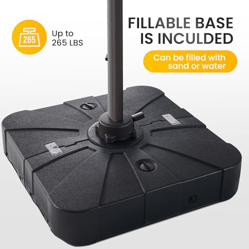 10 X 13 FT Cantilever Patio Umbrella with Led Lights and Base Included Outdoor Heavy Duty Double Top Rectangle Offset Umbrellas with 360-degree Rotation for Pool Deck Backyard, Black - color: Black, size: 10' X13'-Weighted Base Included