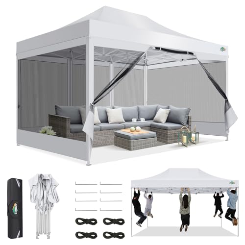 COBIZI 10x15 Canopy Tent, Heavy Duty Pop up Canopy with Sidewalls, Waterproof Easy Setup Tent with Mosquito Netting, Outdoor Instant Screen Tents for Parties, Wedding, Backyard with Carry Bag, White - color: White, size: 10x15FT