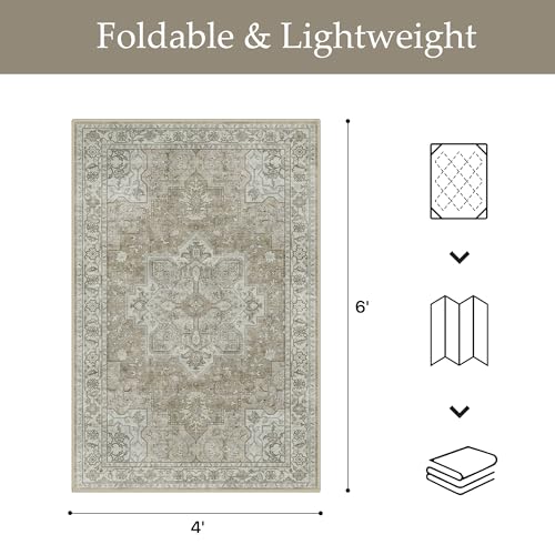 GENIMO Outdoor & Indoor Area Rug 4'x6', Waterproof, Non-Shedding, Easy Cleaning, Boho Mat for Patio, Living Room, Balcony, Dining Room, RV, Deck, Bedroom, Camping, Outside Carpet,Coffee Beige - color: Coffee Beige, size: 4' x 6' (Rectangular)