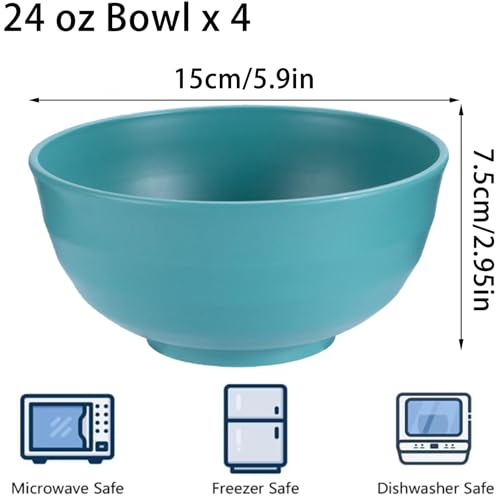 Unbreakable Wheat Straw Cereal Bowls Set of 4, 24 OZ Microwave and Dishwasher Safe Lightweight Soup and Salad Bowl Sets, Reusable Dessert Bowls for Rice, Pasta, Snack, Fruit, BPA Free (Dark Green) - color: Dark Green