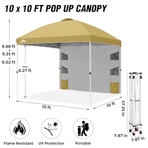 EAGLE PEAK Commercial Canopy 10x10 with Sidewall Storage, Easy OnePerson Setup Pop Up Canopy Tent with Roller Bag, Stakes, Ropes, and Weight Bags, Beige - color: Beige