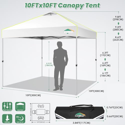 COBIZI 10x10 Pop Up Canopy Tent Without Removable Sidewalls, One Push Party Tent Outdoor Waterproof Event Canopy with Air Vent for Parties Commercial Wedding, 3 Height, Carry Bag, Sandbag, White - color: White, size: 10x10FT