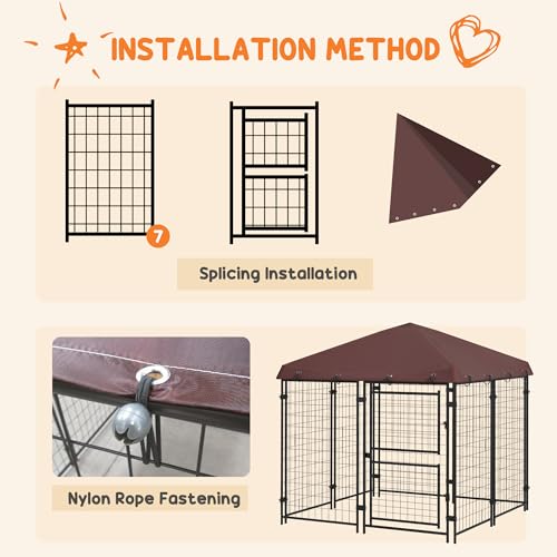 PawHut 4.6' x 4.6' x 5' Dog Kennel Outdoor with Waterproof Cover, Dog Playpen for Small and Medium-Sized Breeds, Chickens, Ducks, with Two Part Door Design, Brown