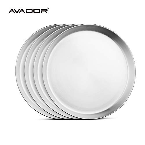 Avador® 18/8 Stainless Steel Products for Dining | Camping | Outdoor BPA Free Dishwasher Safe (Set of 4 Deep Round Plates) - color: Set of 4 Deep Round Plates
