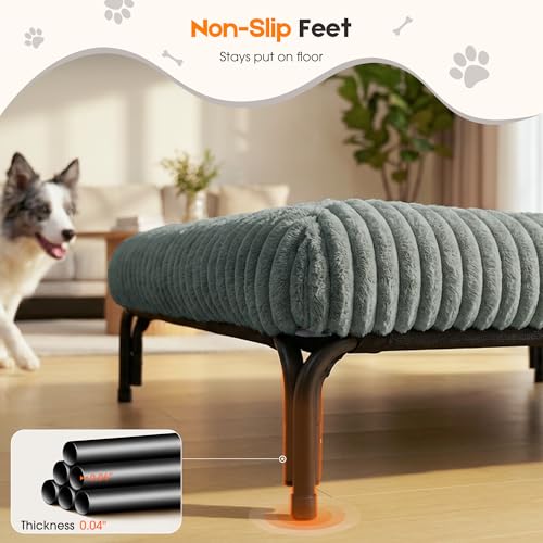 Elevated Dog Bed with Removable Fluffy Pillow Cushion, Raised Pet Cot Washable Bolster, Dog Couch Sofa, Anti Slip Feet, Breathable Mesh, Light Grey, 49"×36" - color: light grey, size: Xl(49"×36"×8")