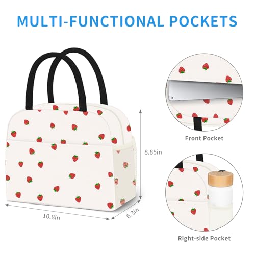 DALINDA Lunch Bag Lunch Box for Women Men,Cute Strawberry lunchbag Reusable Insulated Lunch Tote Bag - color: black strawberry, size: Oxford cloth