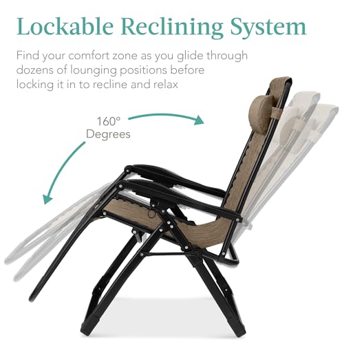 Best Choice Products Oversized Zero Gravity Chair, Folding Outdoor Patio Recliner, XL Anti Gravity Lounger w/Removable Cushion, Cup Holder, Side Tray, 350lb Capacity - Taupe - color: Taupe