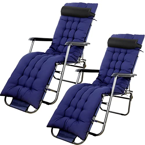 67 x 19 Inch Chaise Lounge Cushions Soft Lounge Chair Cushion Gravity Chair Cushion Sofa Lawn Furniture Cushion Pad with 6 Tie for Outdoor Indoor Patio Home Without Headrest (Navy Blue,2 Pcs) - color: Navy Blue