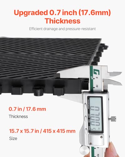 VEVOR Interlocking Drainage Mat, 15.7” x 15.7” Modular Interlocking Cushion, 24 Pcs Splicing Drainage Mats, Non-Slip PP Drainage Floor Tile and Shower Mat, for Garage, Garden, Kitchen & Outdoor, Black - color: Black, size: 15.7 x 15.7 inch