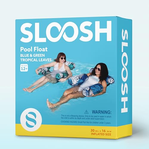 SLOOSH Inflatable Pool Floats Adult,2 Packs Floating Lounge Chairs,Blow up Pool Noodles for Adult Heavy Duty,Floating Chair for Party Summer Water Beach Lake Fun - style: Tropical Leaves-Green,Blue