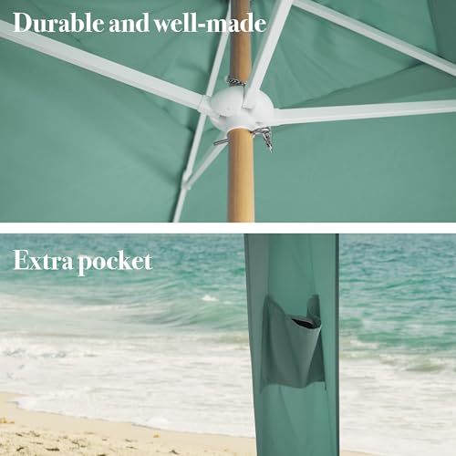AMMSUN Beach Cabana with Fringe, 7' x 7' Boho Beach Canopy with Tassels, Easy Set up & Premium Wood Pole, Cabana Tent with Sand Pockets, Instant Sun Shade for Sand, Garden, Patio, Mint Green - color: Mint Green