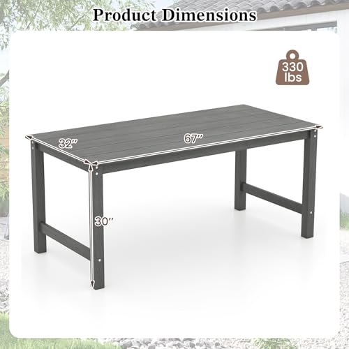 Tangkula HDPE Outdoor Dining Table for 6 Person, 67” Patio Table with Wood-Like Tabletop and Umbrella Hole, Weather-Resistant Rectangle Table for Garden, Backyard and Poolside (Gray, 1 Table) - color: Grey, size: 1 Table