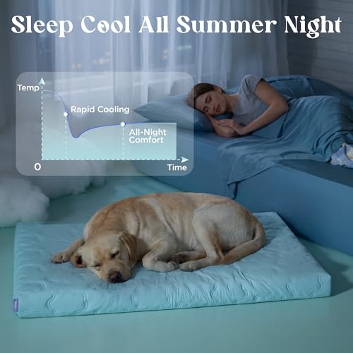 LE SURE Cooling Dog Bed, XL Q-Max>0.5 Cooling Mat with Removable Washable Cover, Breathable Orthopedic Egg Crate Foam Non-Slip Summer Pad for Extra Large Active/Senior/Long-Haired Pets, 41x27 Inch - color: Cooling Blue, size: 41x27x3.3