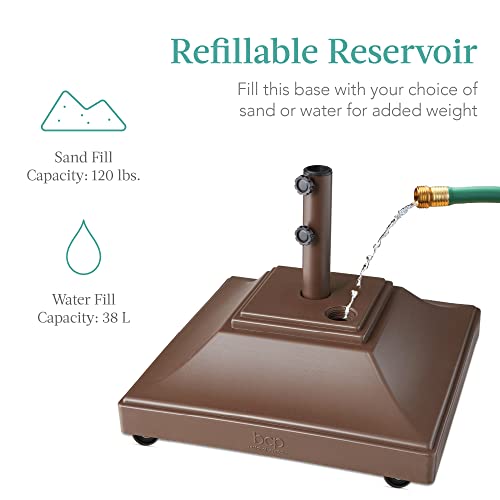 Best Choice Products Fillable Mobile Umbrella Base, Heavy Duty Base, Square Tiered Market Stand for Patio, Deck, Outdoor w/ 4 Wheels, 2 Locks, 2 Knobs, 120lb Capacity - Brown - color: Brown