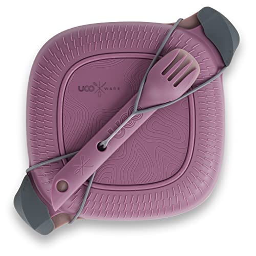 UCO Recycled ECO 5-Piece Camping Mess Kit with Bowl, Plate, Switch Spork Utensil Set - color: Plum Purple