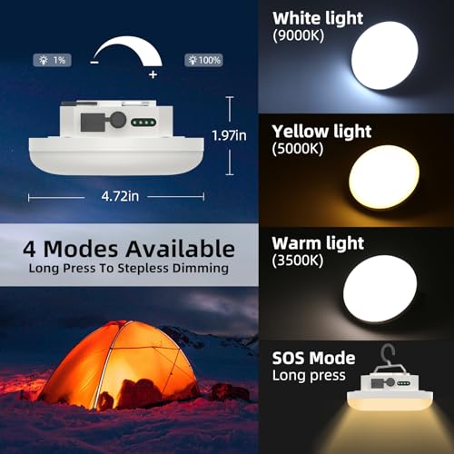 Rechargeable Camping Tent Light 10500mAh 30W 4000Lumen Battery Operated LED Lights IPX5 Waterproof Remote Control Portable Lamp for Power Outages Outdoor Emergency Home Use - size: 30W Max(Remote)