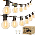 OHLUX Outdoor String Lights, 150FT Patio Lights with 70+2 Dimmable Plastic LED G40 Bulbs, 2200K Waterproof Connectable Hanging String for Backyard Cafe Porch Deck E12 Base - size: 150FT