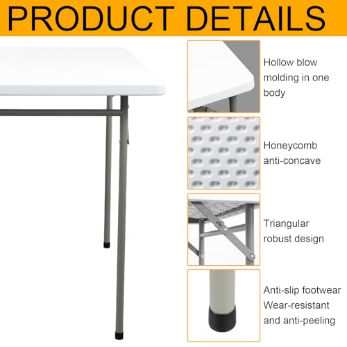 Folding Table 3ft Rectangular All-Occasion Plastic Folding Event Table for Indoor and Outdoor, Portable Desk, Camping, Durable and Stable, HDPE and Steel, Wide Application, White - color: White, size: 3ft