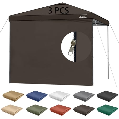 KAMPKEEPER 10X10 Canopy Tent Sidewalls with Zipper for Canopy Frame, 3Pcs Sunwalls Only, UPF50+ Waterproof Side Walls(Brown) - color: Brown