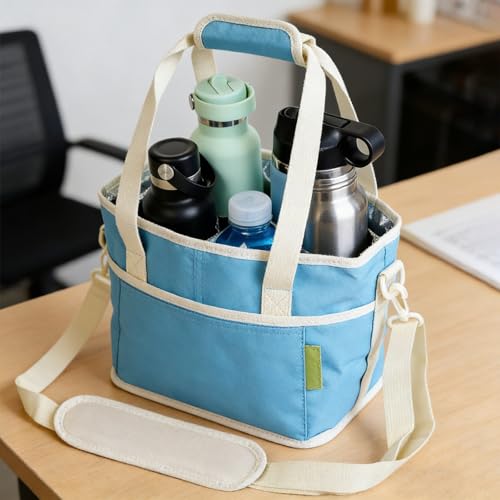 Family Size 4 Compartment Drink Carrier Bag, Cup Carrier Caddy for Hot & Cold Drinks, Portable Cup Holder for Car Travel, Beach, Picnic, Camping & Commute (Blue) - color: Blue