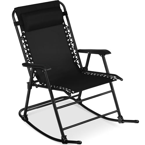 Best Choice Products Outdoor Zero Gravity Rocking Chair, Folding Reclining Patio Lounge Chair with Adjustable Pillow for Lawn, Beach, Camping - Black - color: Black