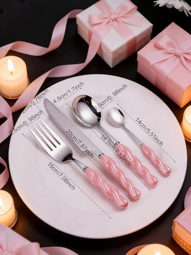 Stainless Steel Flatware Set, 4-Piece Heavy Duty Cutlery Set with Dinner Knife, Fork & Spoons, Tableware Gift for Daily Use Wedding Housewarming Baby Shower Birthday Gifts(Pink) - color: Pink