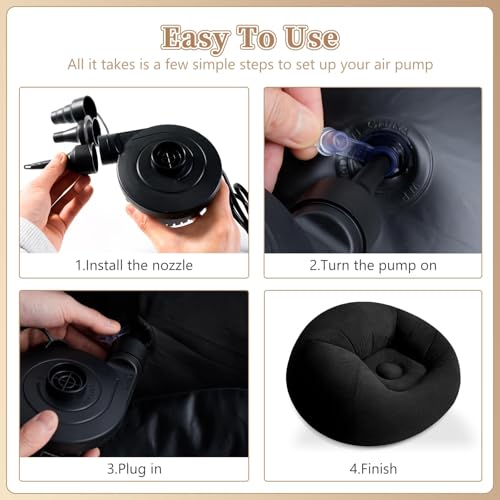 2 Pack Inflatable Bean Bag Chairs with Electric Air Pump Inflatable Chairs Blow up Couch Folding Portable Inflatable Lazy Sofa for Movie Night Living Room Outdoor Camping (2, Black) - color: Black