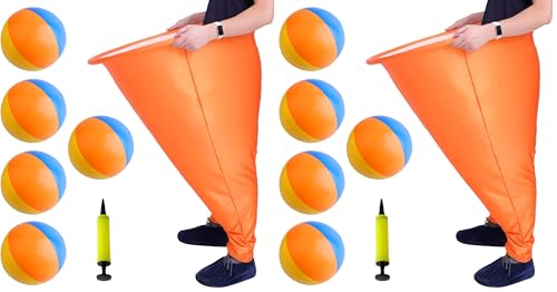 14 Pcs Granny Pants Yard Game, Oversized Granny Pants Outdoor Games with 10 Bouncy Balls and 2 Air Pump, Giant Stretchy Pants, Fun Tossing Games Props for Outdoor Parties, Group Gatherings - color: Orange, size: Large (Pack of 2)