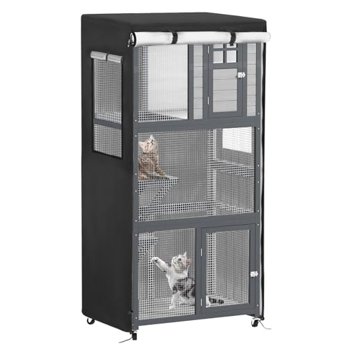 Catio Cover, 37.5" L x 27" W x 74.5" H Waterproof Cover for Outdoor Cat Enclosure, 420D Cat Cage Cover for PawHut Wooden Catios, Black (Catio Not Included) - size: 37.5"L x 27.0"W x 74.5"H