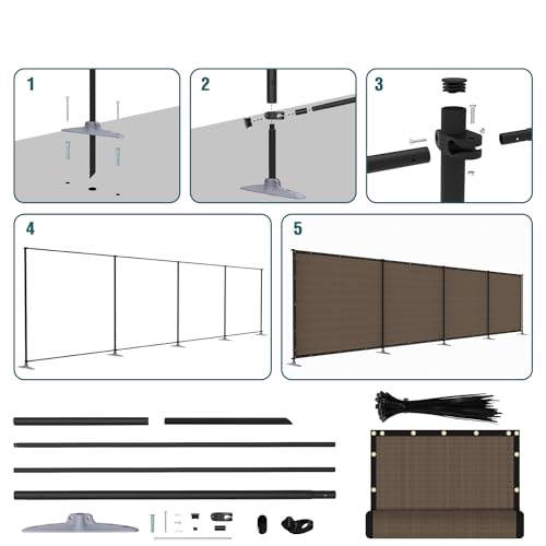 ECOOPTS 5'Hx24'L Privacy Fence Set with Poles and Rails Ground Spikes Fence Kit for Yard Patio Garden Pool (Brown) - color: Brown, size: 0 5'Hx24'L