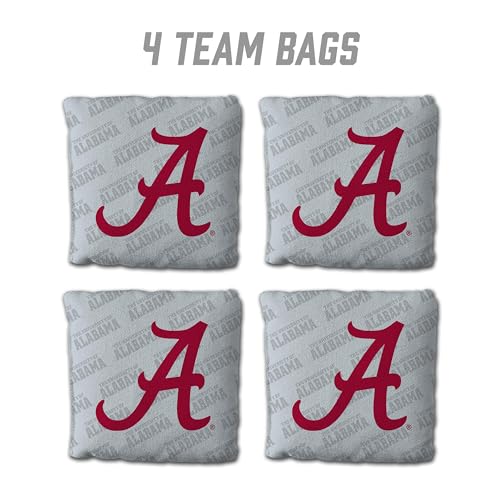 YouTheFan Officially-Licensed NCAA Set of 4 Cornhole Bags - All Weather Regulation 6” x 6” Size - 16oz Weight - Designed in USA - color: Alabama Crimson Tide - Grey
