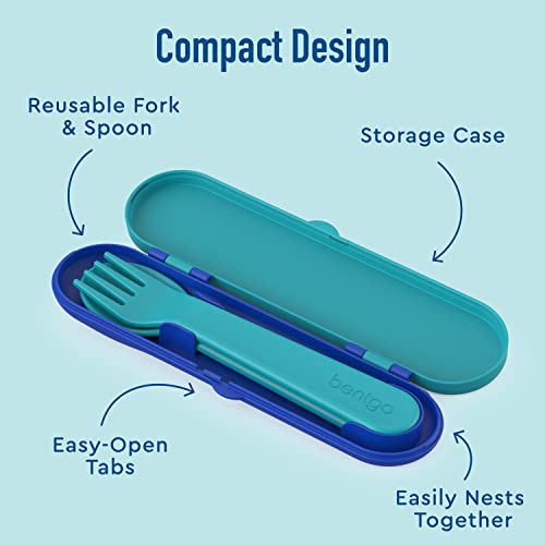 Bentgo Kids Utensil Set - Reusable Plastic Fork, Spoon & Storage Case - BPA-Free Materials, Easy-Grip Handles, Dishwasher Safe - Ideal for School Lunch, Travel, & Outdoors (Shark) - color: Sharks