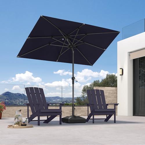 PURPLE LEAF 8' x 5' Rectangular Patio Umbrella Outdoor Table Umbrella Aluminum Frame Market Umbrella Sun Umbrella with 8 Sturdy Ribs & Tilt for Garden Deck Lawn & Pool Navy Blue - color: Navy Blue, size: 5' x 8'