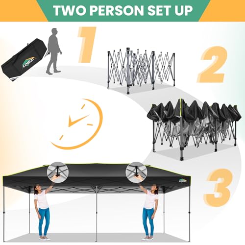COBIZI 10x20 Pop Up Canopy Tent, Outdoor Party Tent with 6 Sidewall One Push Setup Glow, 3 Adjustable Height Air Vent Waterproof UPF50+, Bag, 4 Sandbag, 6 Stake, 12 Rope for Beach, Commercial - color: Black, size: 10x20