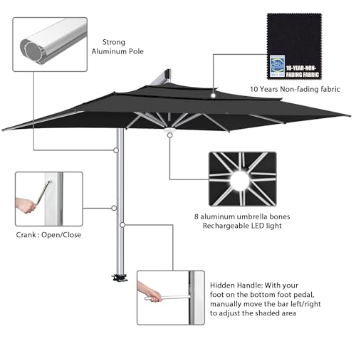 EliteShade USA Atlas 3-Tier 10x13FT Full Aluminum Cantilever Patio Umbrella for Outdoor restaurant Garden Courtyard Deck Pool and Marketing with Light,Black - color: Black, style: 10x13ft Atlas